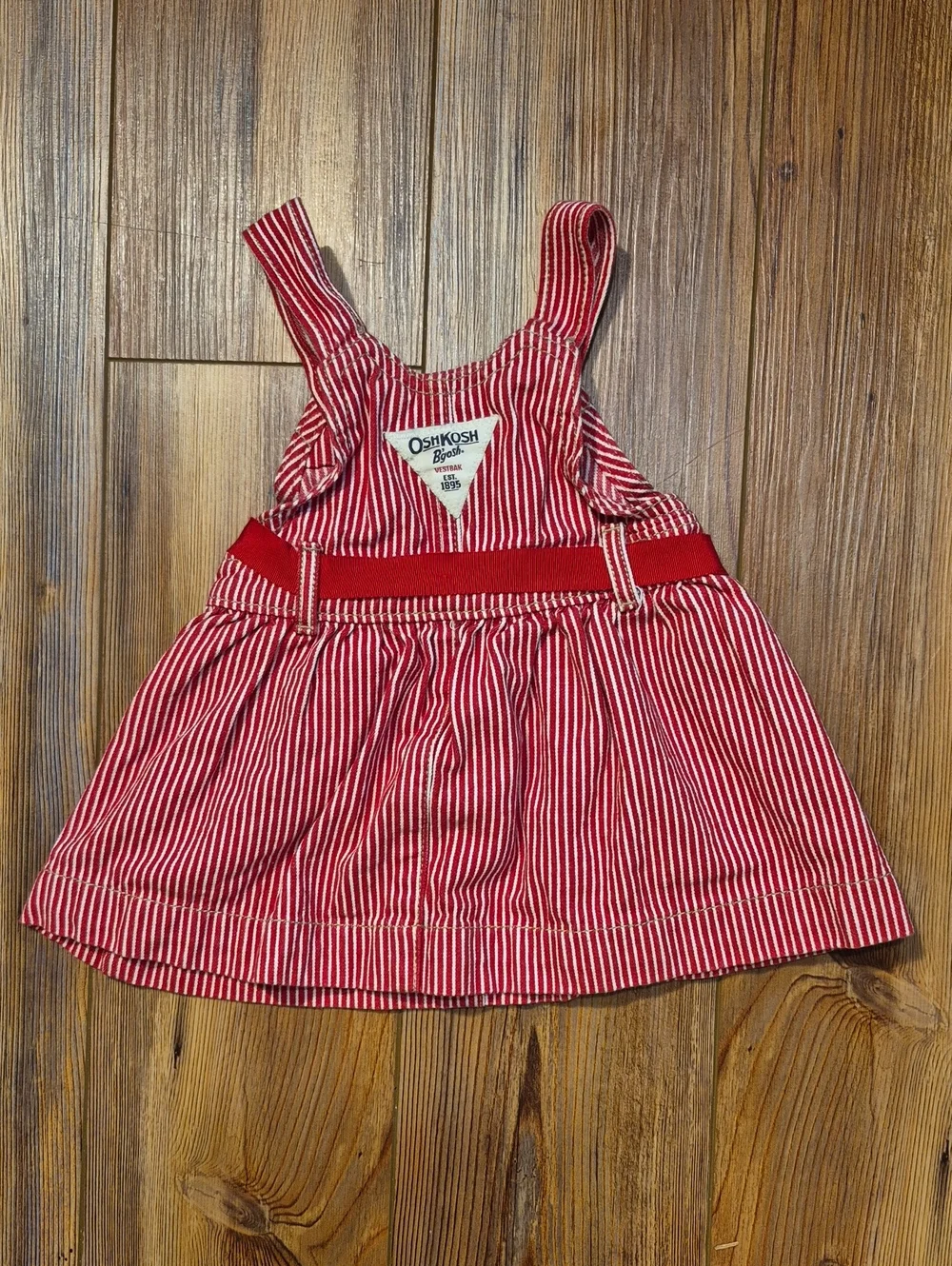 Y2K 90's OshKosh B'Gosh Vestbak Red & White Railroad Stripe Dress - Sz. 9 Mo.